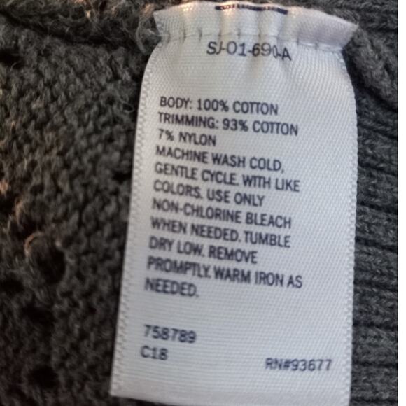 St. John’s Bay Pointelle Cardigan PS Gray Cotton Chevron Open Front Minimalist - Picture 6 of 8